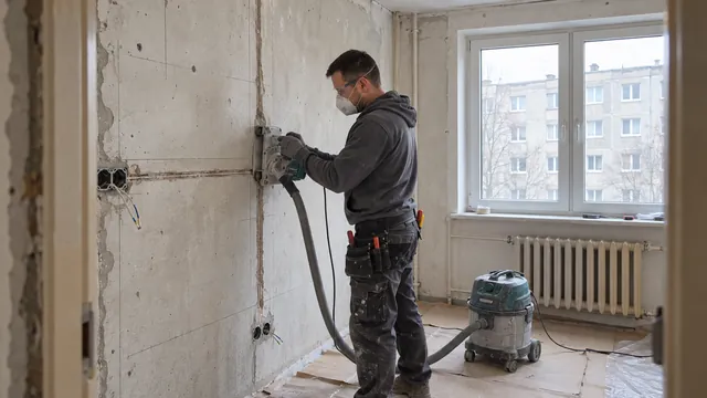 Elektryk przy instalacji w mieszkaniu — wizualizacja